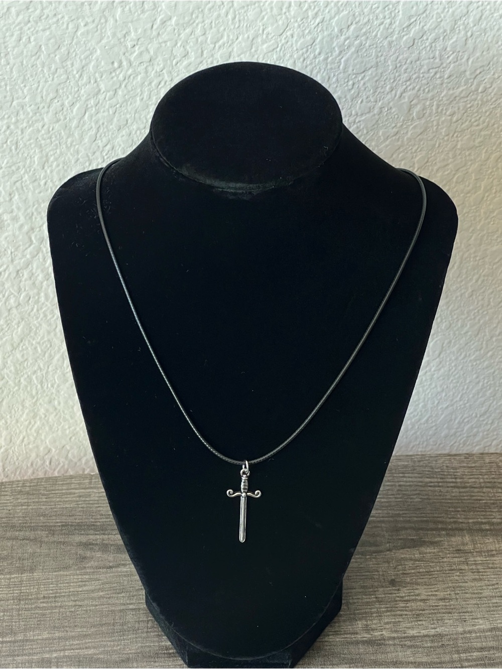 Silver Sword Pendant Necklace – Black Adjustable Cord | Medieval Fantasy Jewelry